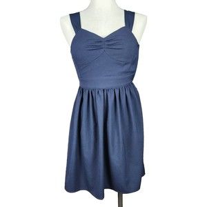 Ya Los Angeles Blue Fit Flare Dress Back Cross Cut Out Size S